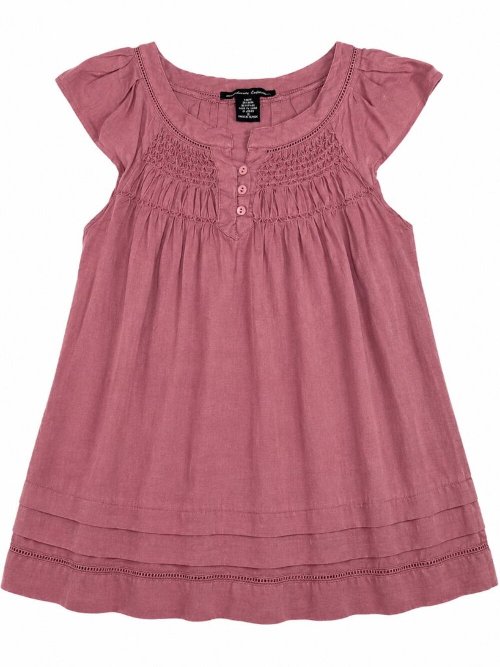 Marina Luna Women's Size Small Linen Blend Dusty Pink Smocked Sleeveless Blouse